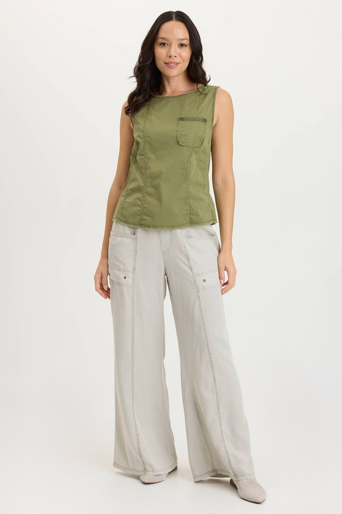 Tarla Twill Dropped Pocket Wide Leg Pant