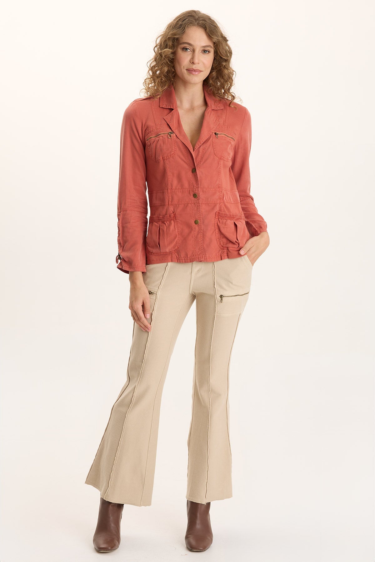 Ninian Twill Knit Zipper Pocket Flared Pant