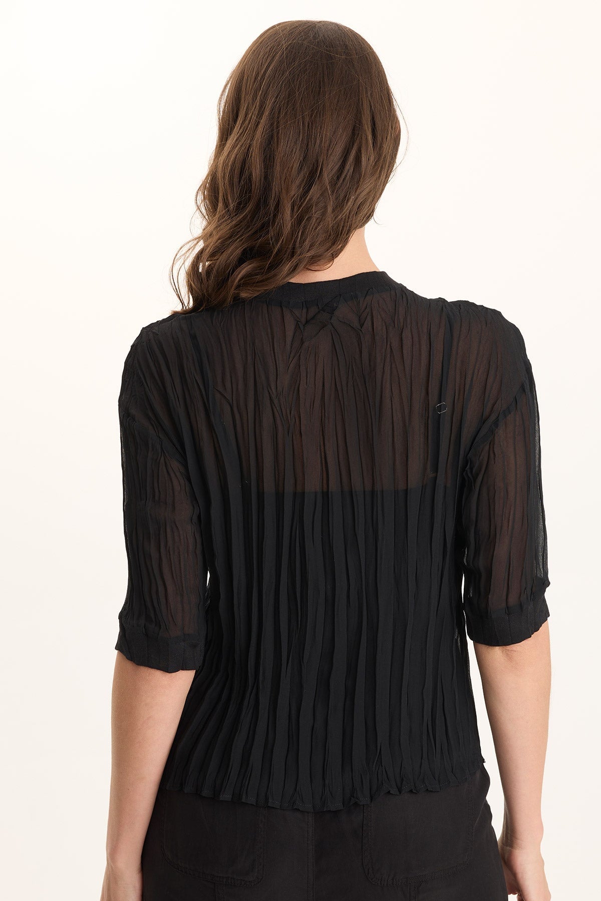 Cason Crinkle Pleat 3/4-Sleeve Top