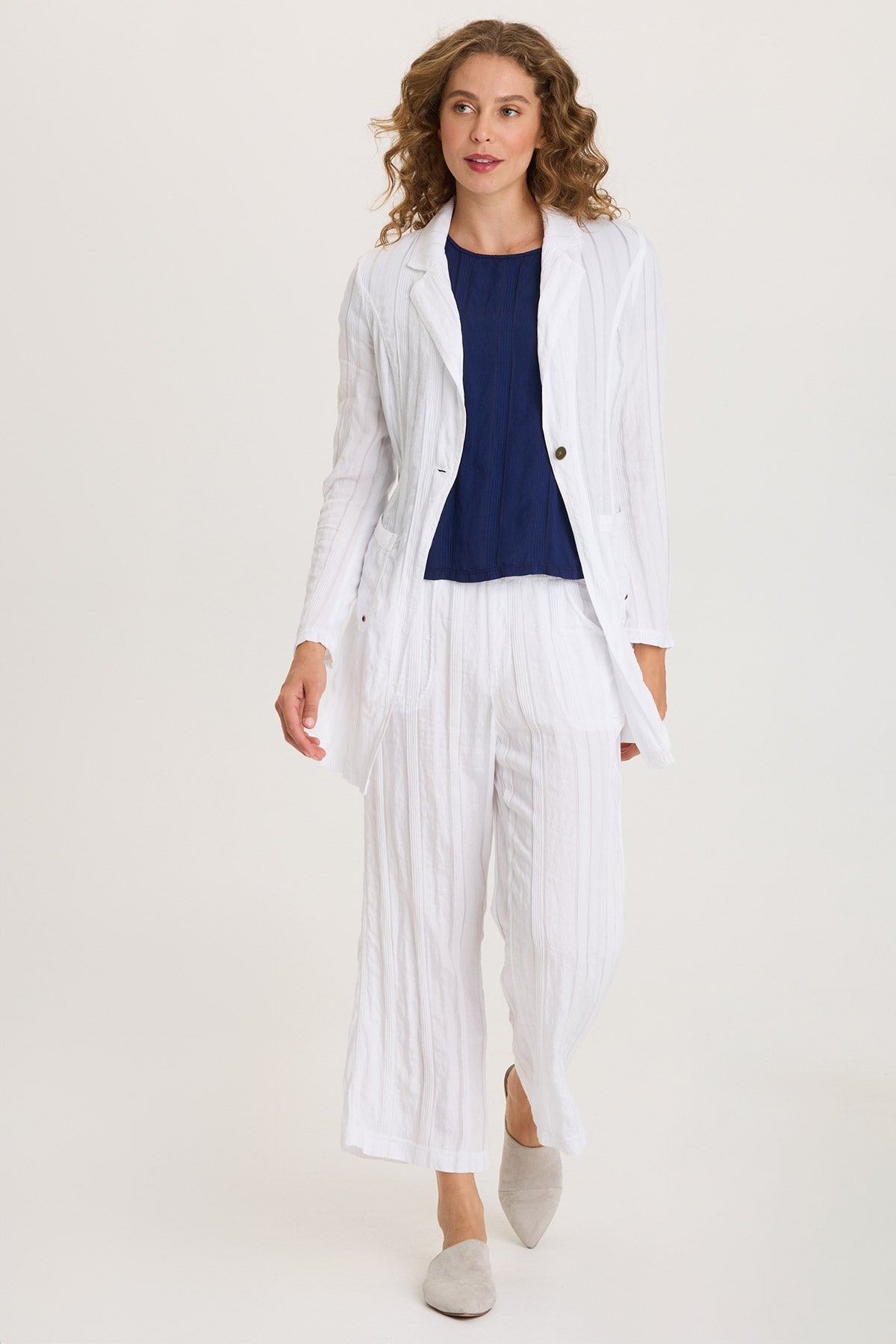 Barron Textured Stripe Long Blazer