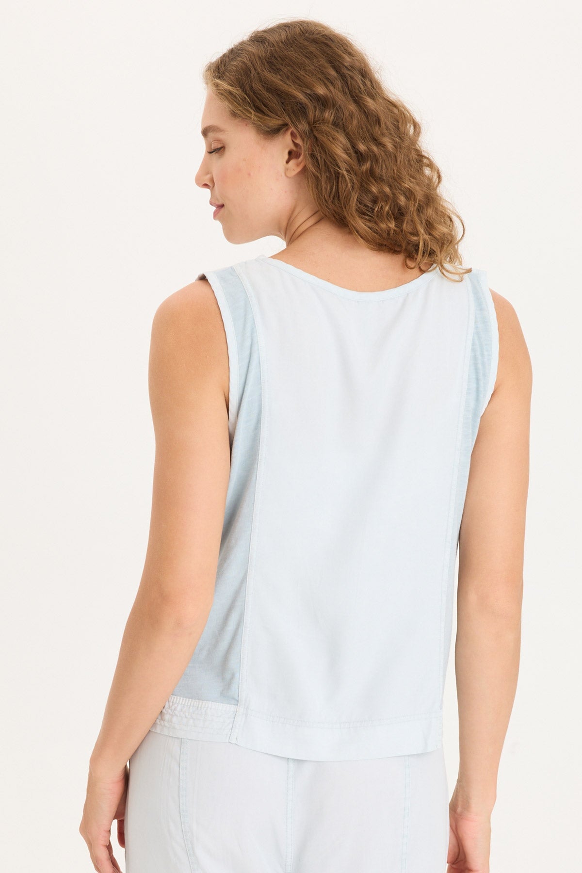 Davies Stitched Hem Twill/Jersey Tank