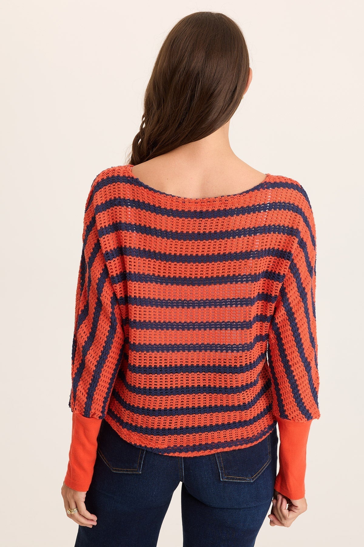 Gowen Stripe Knit Kimono Long Sleeves Top
