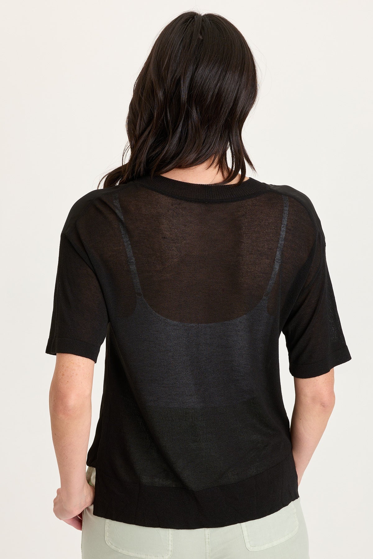 Lottie Satin/Knit V-Neck Top