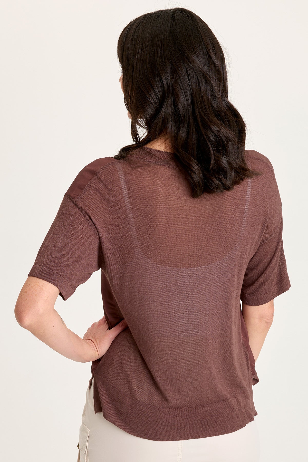 Lottie Satin/Knit V-Neck Top