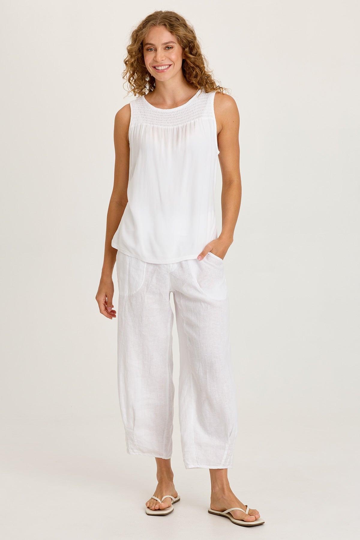 Timo Crepe Smocked Neckline Tank