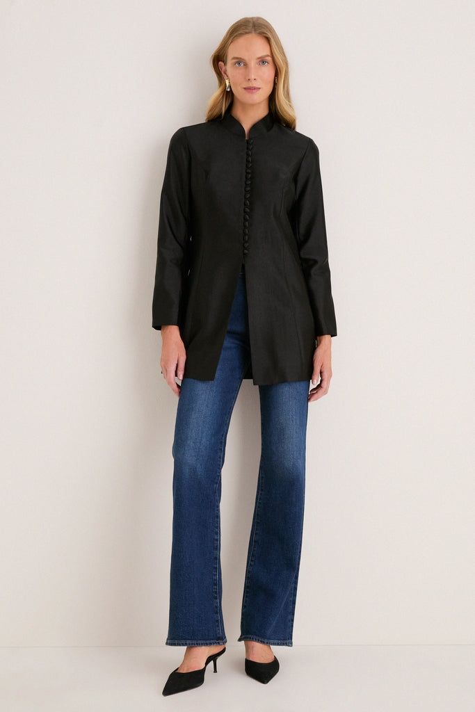 Black Dupioni Mandarin Collar Tamara Tunic