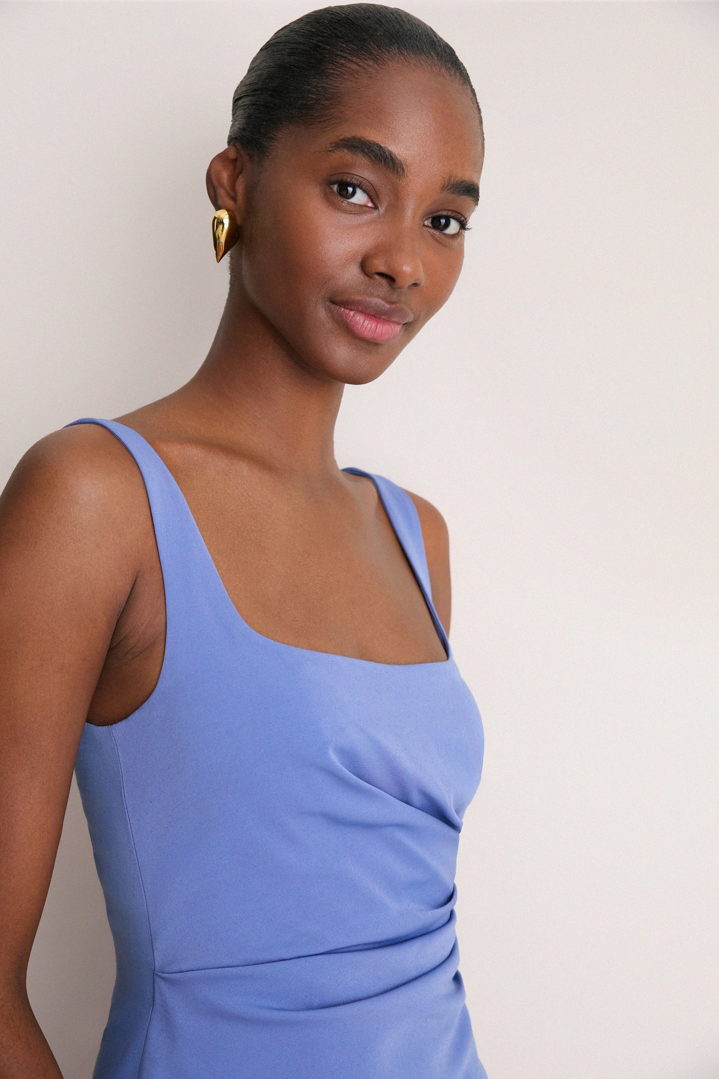 Bluebell Faille Scoop Neck Bubble Dress