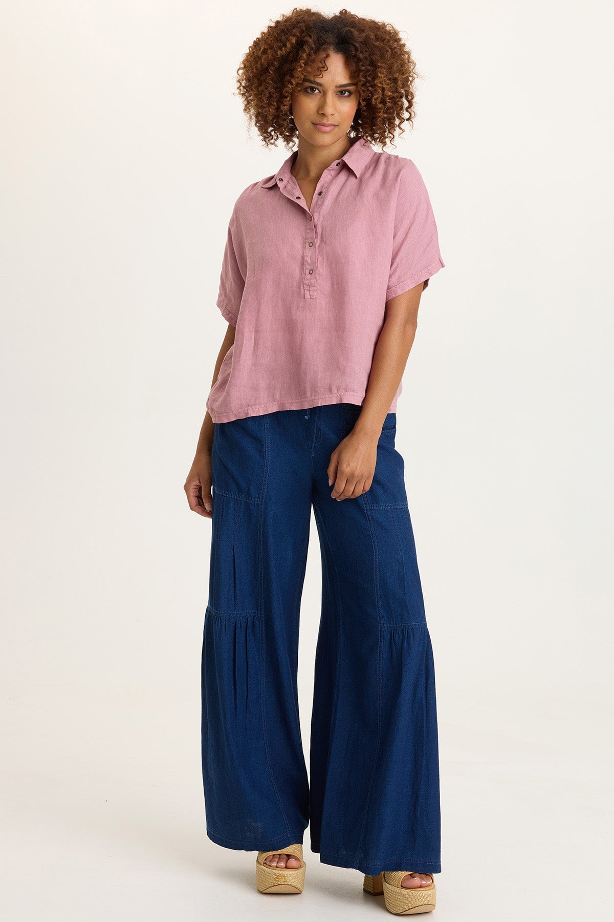Zain Indigo Twill Tiered Wide Leg