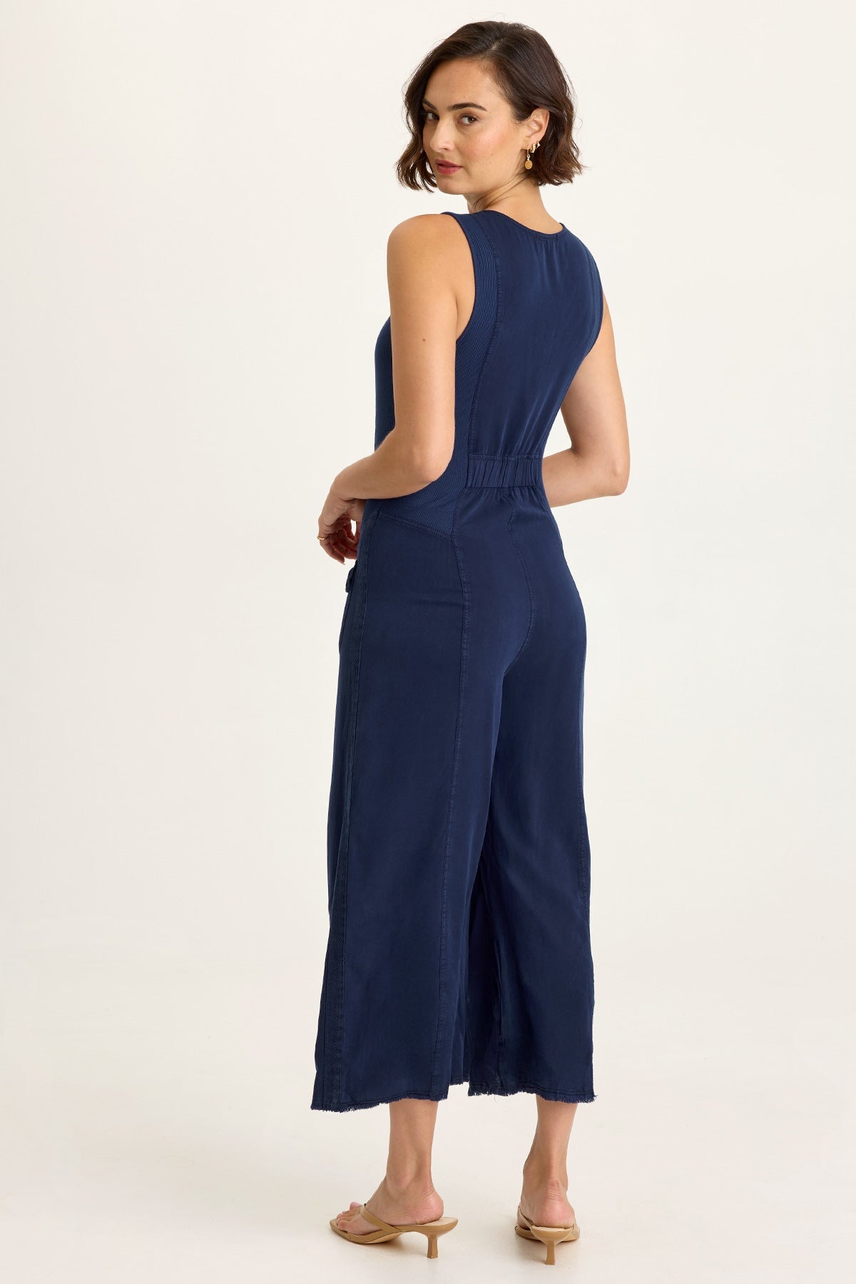 Linette Twill Zip-Up V-Neck Jumpsuit