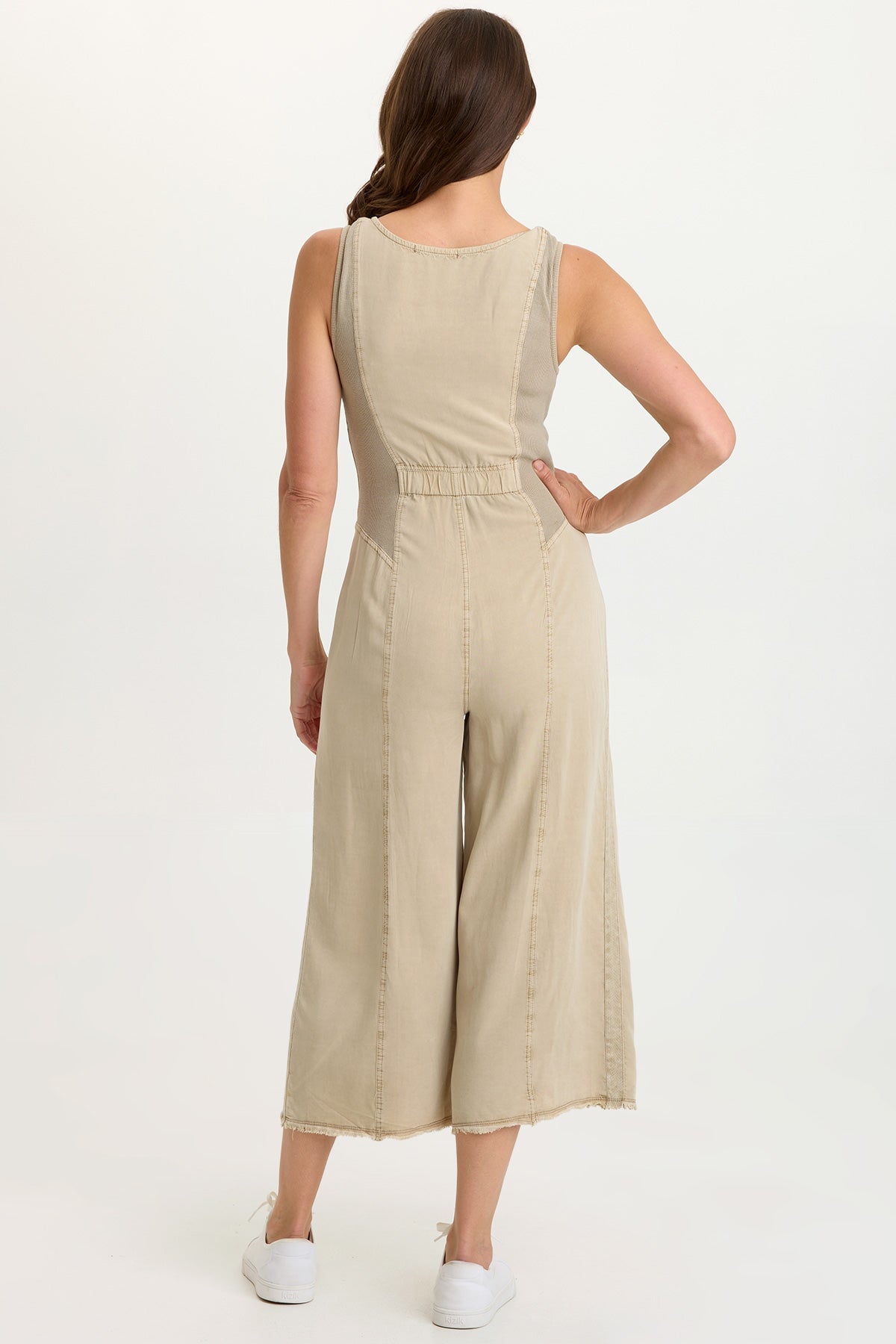 Linette Twill Zip-Up V-Neck Jumpsuit