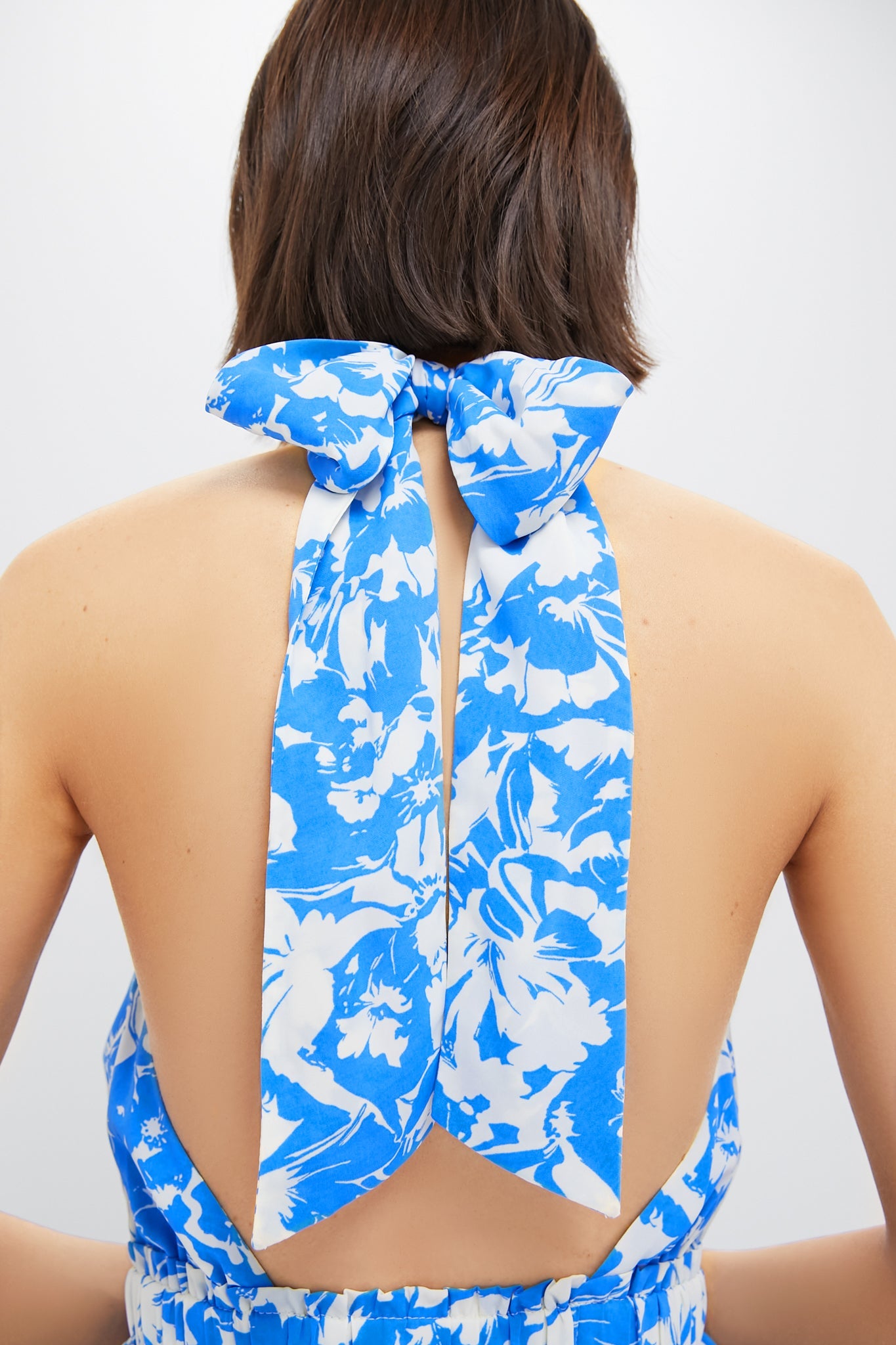 Blue & White Floral Halter Neck Jenny Midi Dress