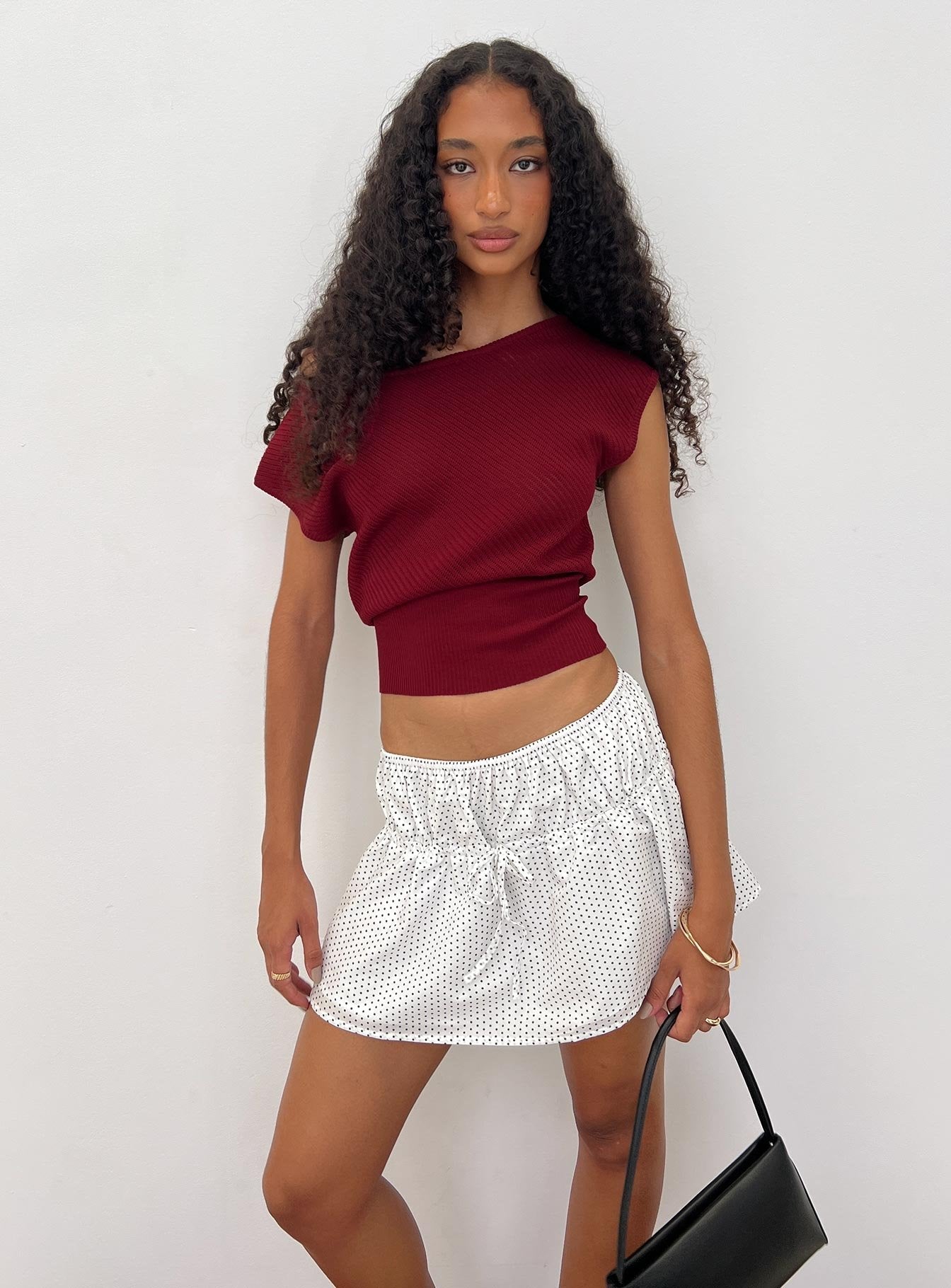 Cloud Tempo Boat Neck Cinched Knit Top Wine