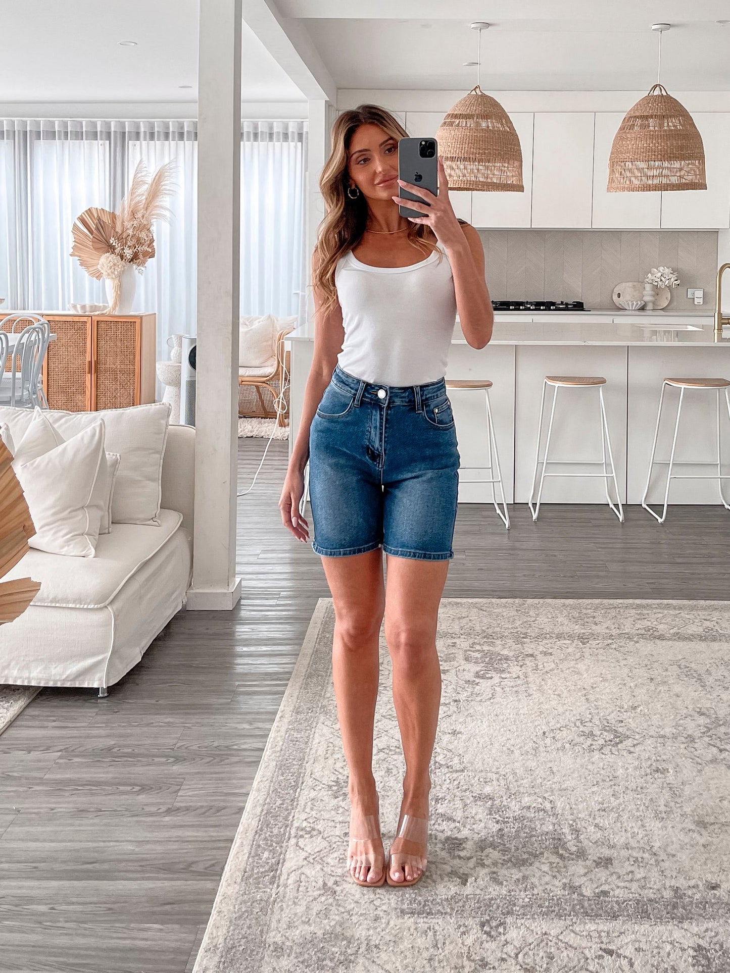 Alaiya Dark Denim Shorts | Women's High Waisted Denim Shorts