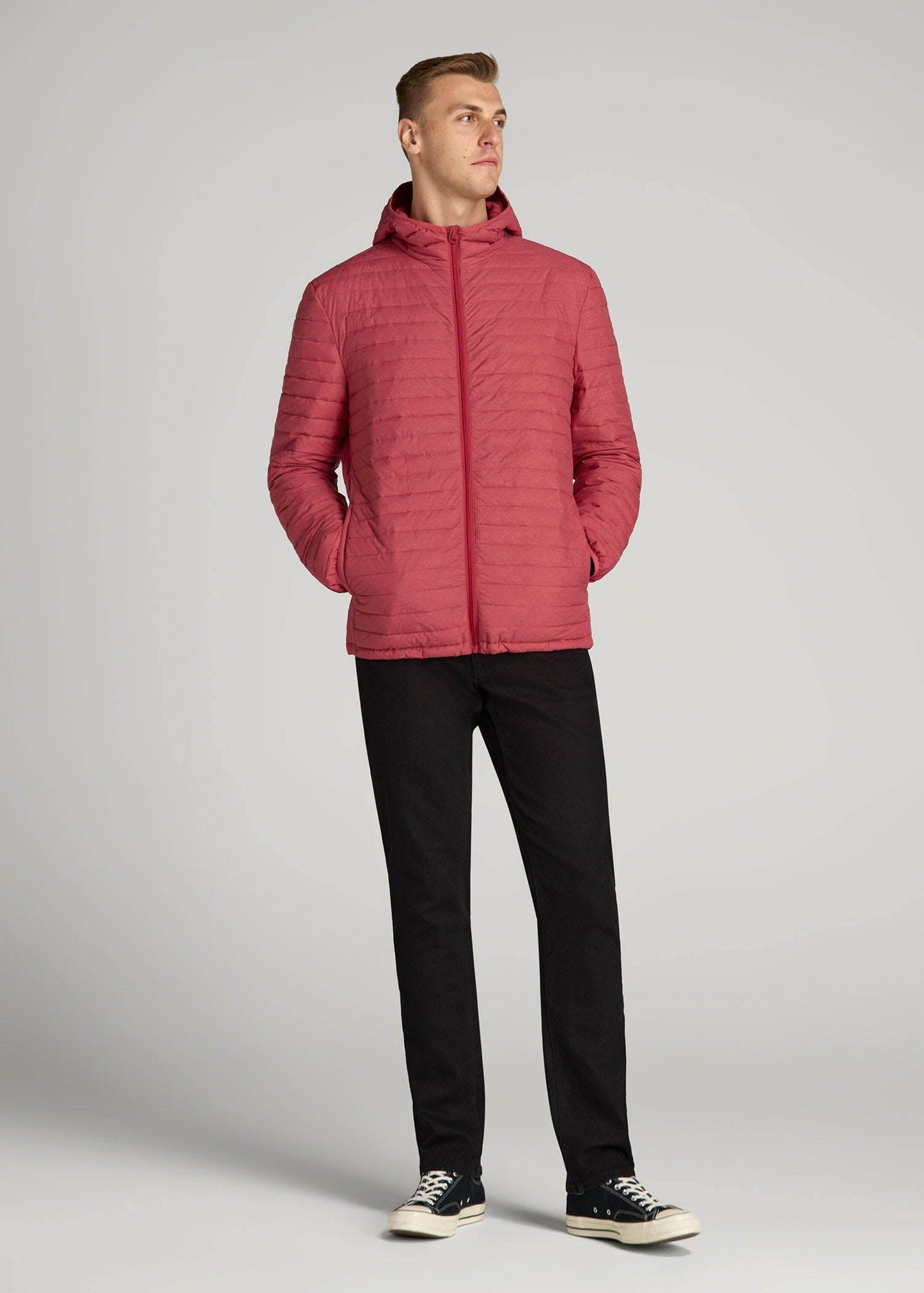 Packable Puffer Jacket for Tall Men in Red Space Dye