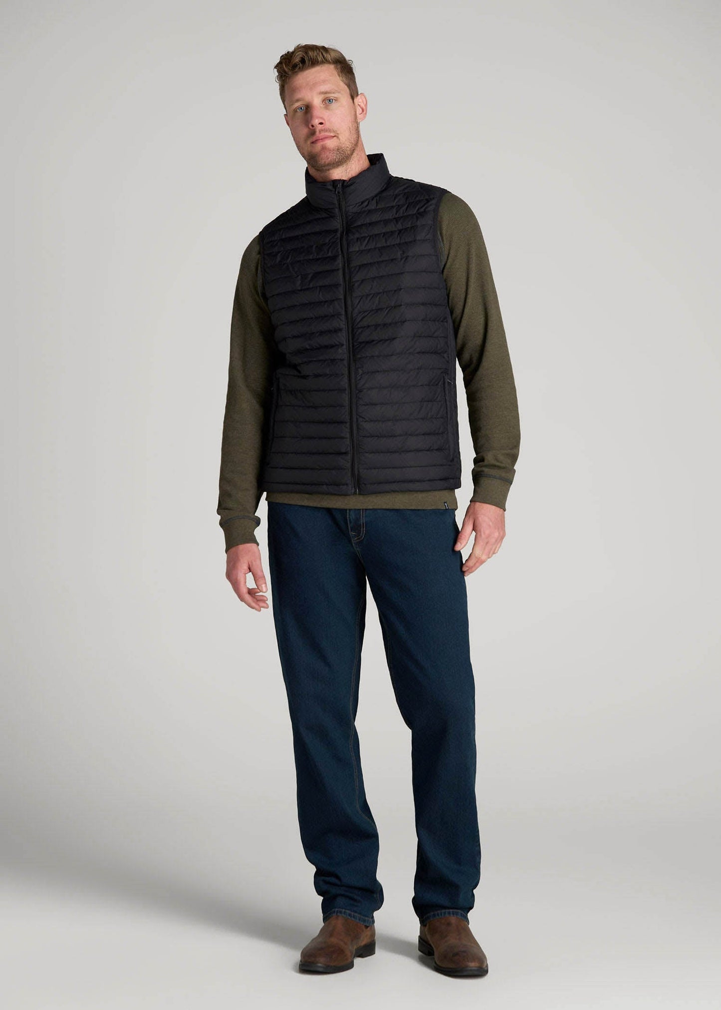 Packable Puffer Vest for Tall Men in Black