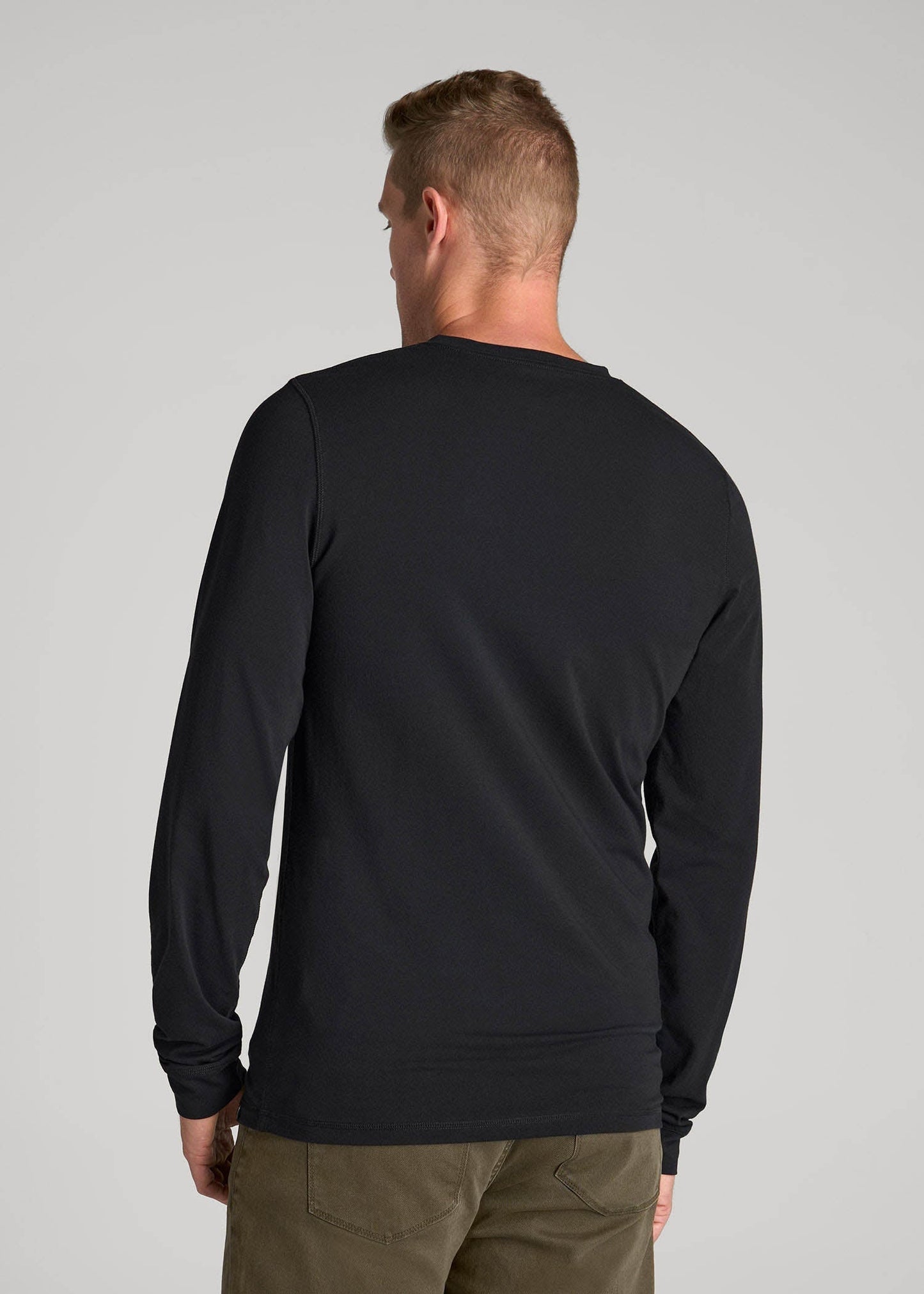 Pima Stretch Knit Henley Shirt for Tall Men in Black