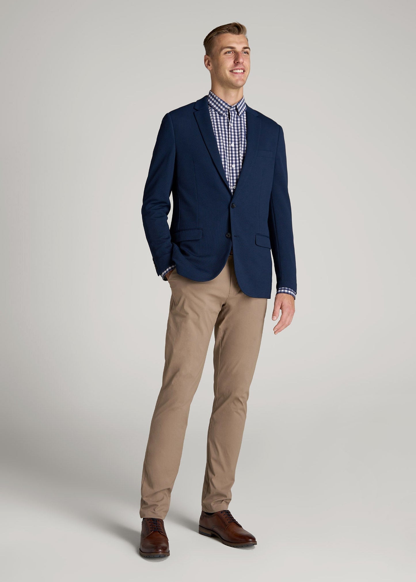 Textured Blazer for Tall Men in Navy Blue