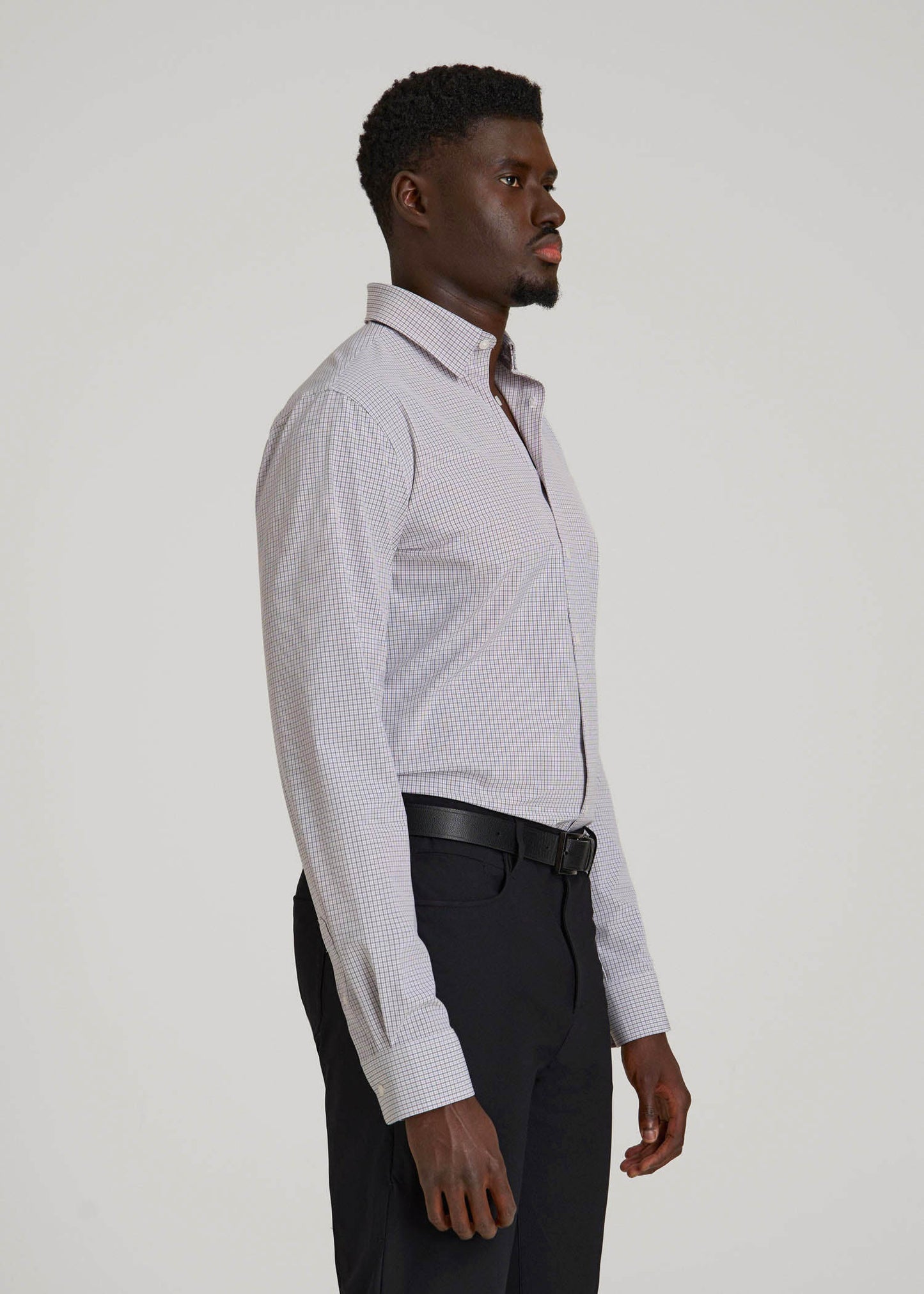 Traveler Stretch Dress Shirt in Grey Mini Plaid