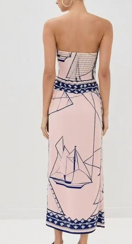 Ceriane Apricot Print Dress | Women's Strapless Maxi Dress