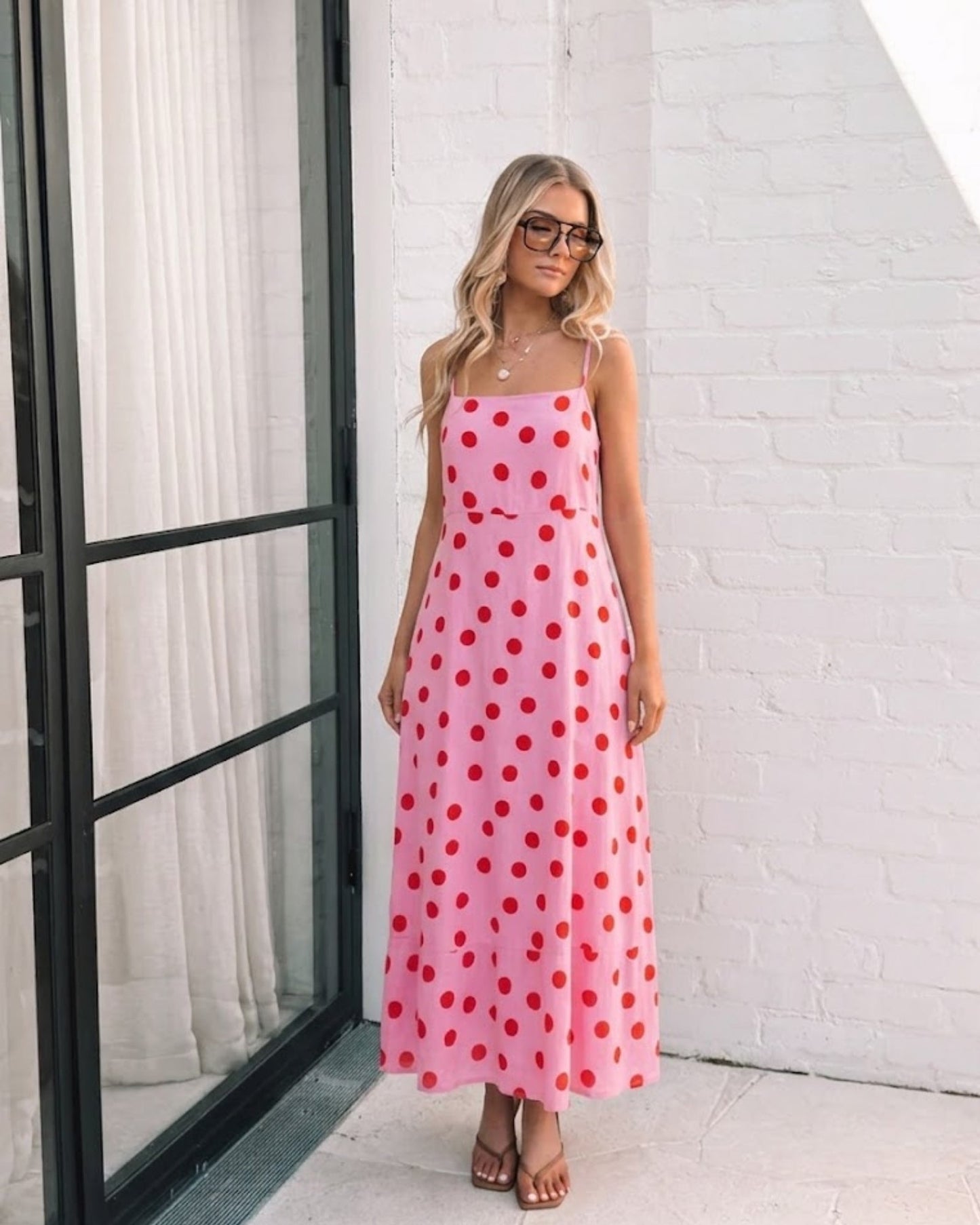 Crescent Pink Spot Dress | Women's Polka Dot Midi Dress