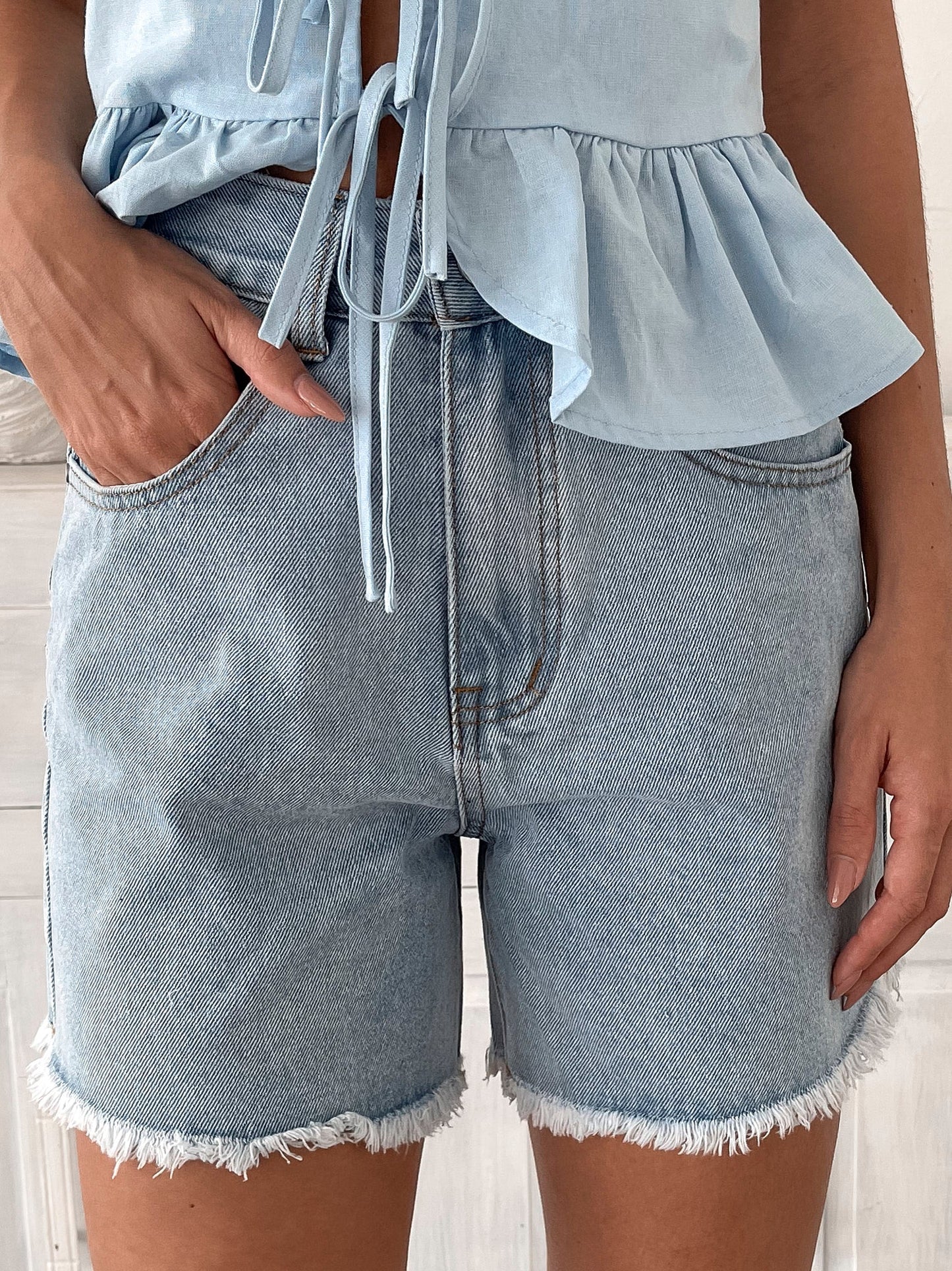 Daylin Light Blue Shorts | Women's High Waisted Shorts