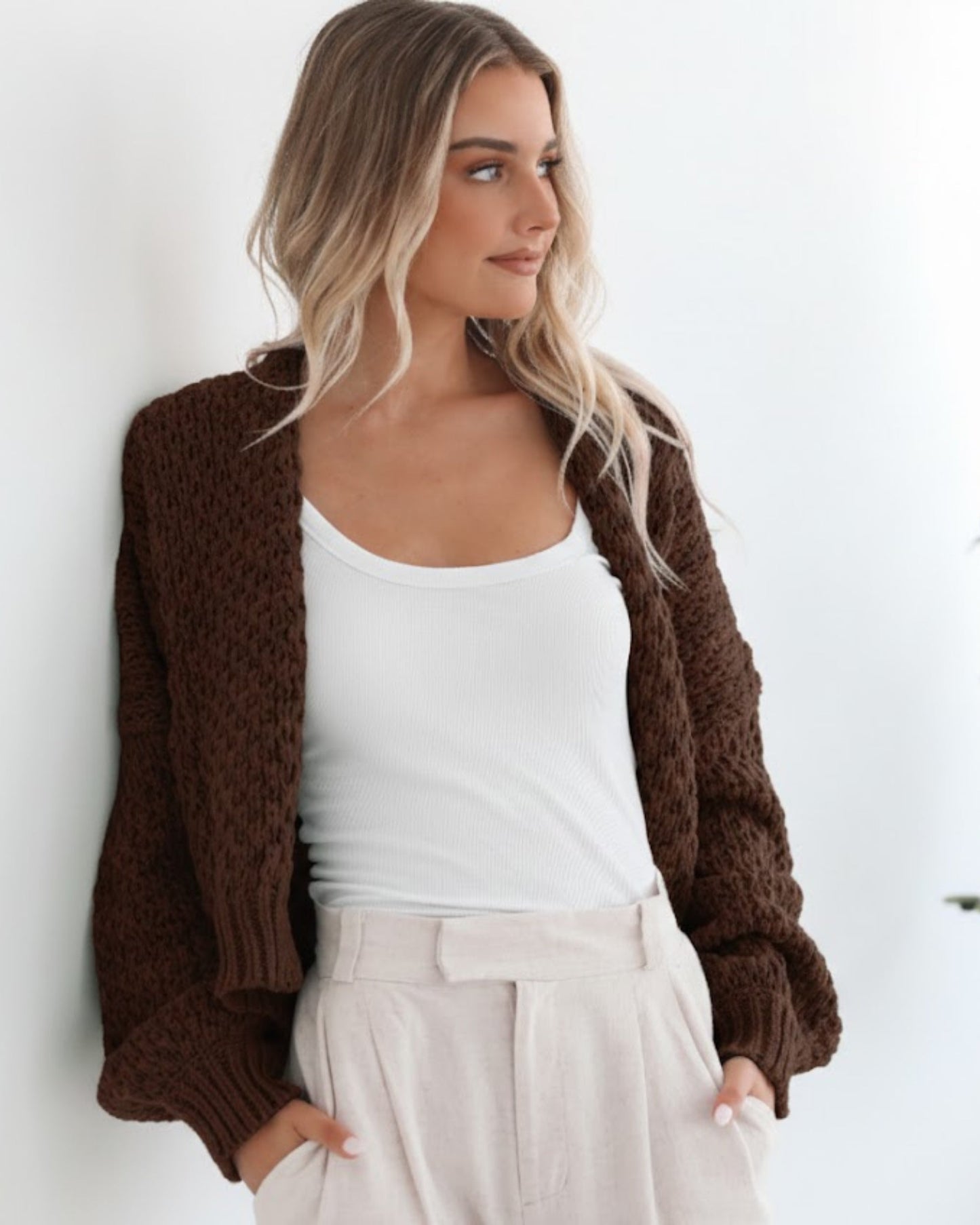 Dorine Cardigan Coffee | Women's Chunky Knit Open Front Cardigan