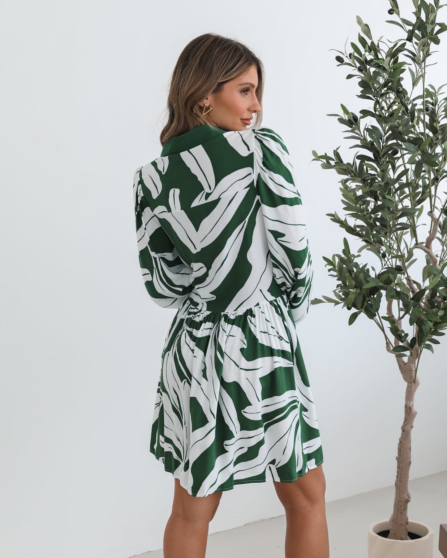 Eilynne Green Print Dress | Women's Printed Shirt Dress