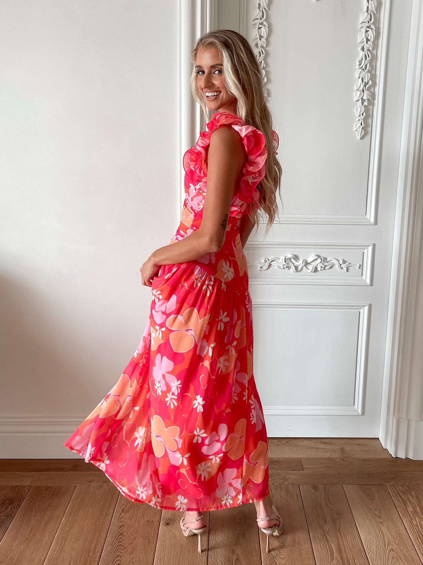 Emmaline Orange Floral Dress | Women's Floral Maxi Dress