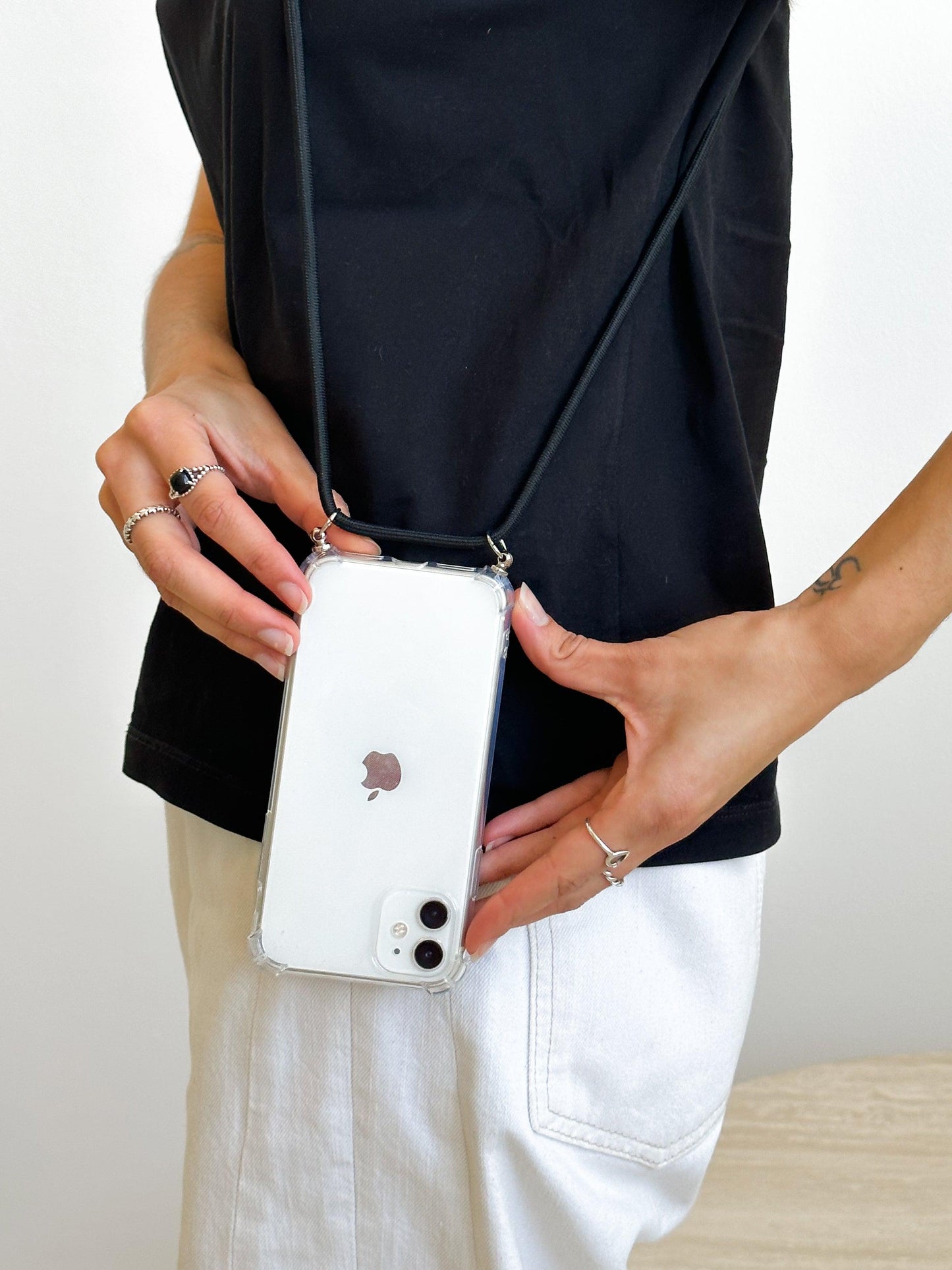 iPhone Case Black Strap | Clear Phone Case with Strap