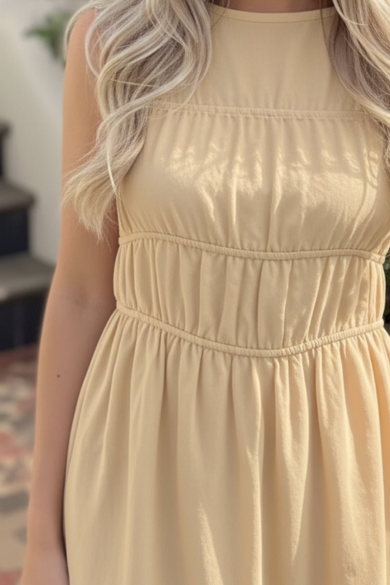 Ilyra Beige Dress | Women's Shirred Mini Dress