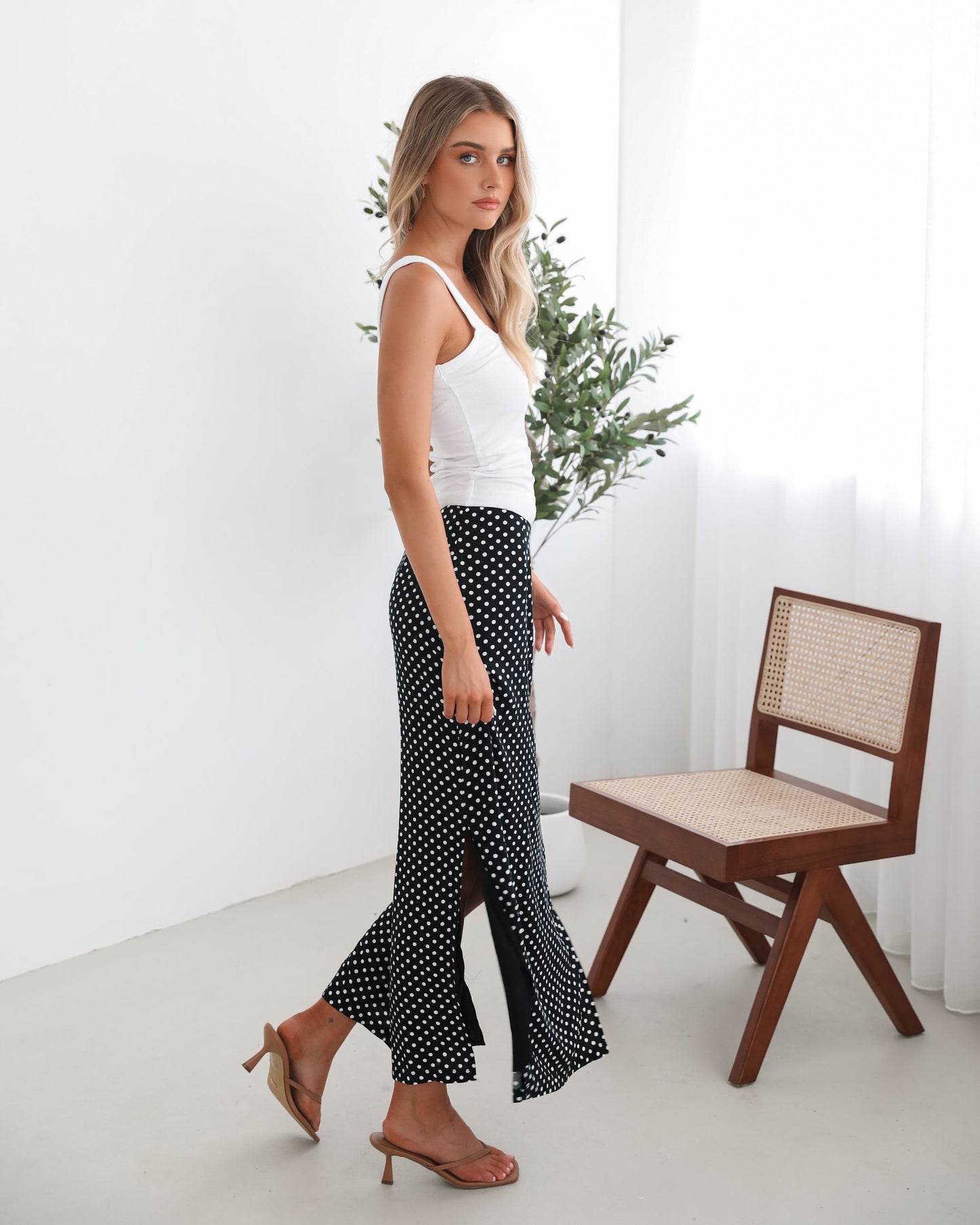 Jeannette Skirt - Black Spot | Women's Polka Dot Midi Skirt