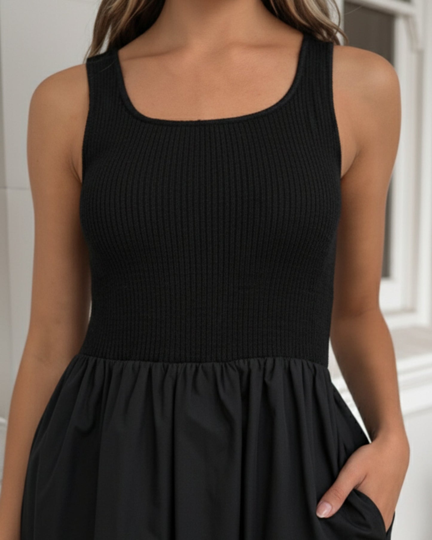 Kyline Black Dress | Women's Shirred Midi Dress