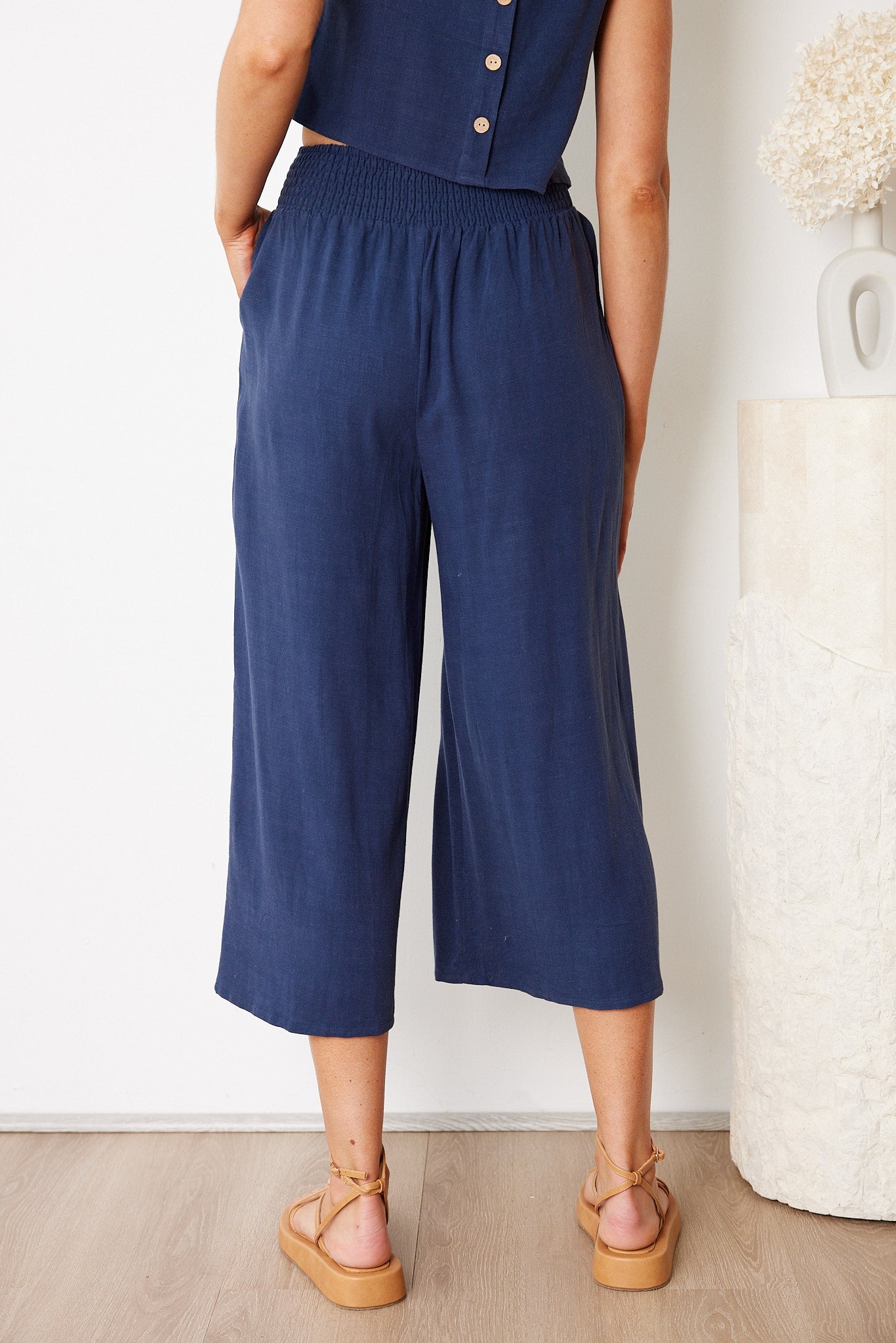Lighthouse Navy Pants | Women's Linen Blend Wide Leg Pants