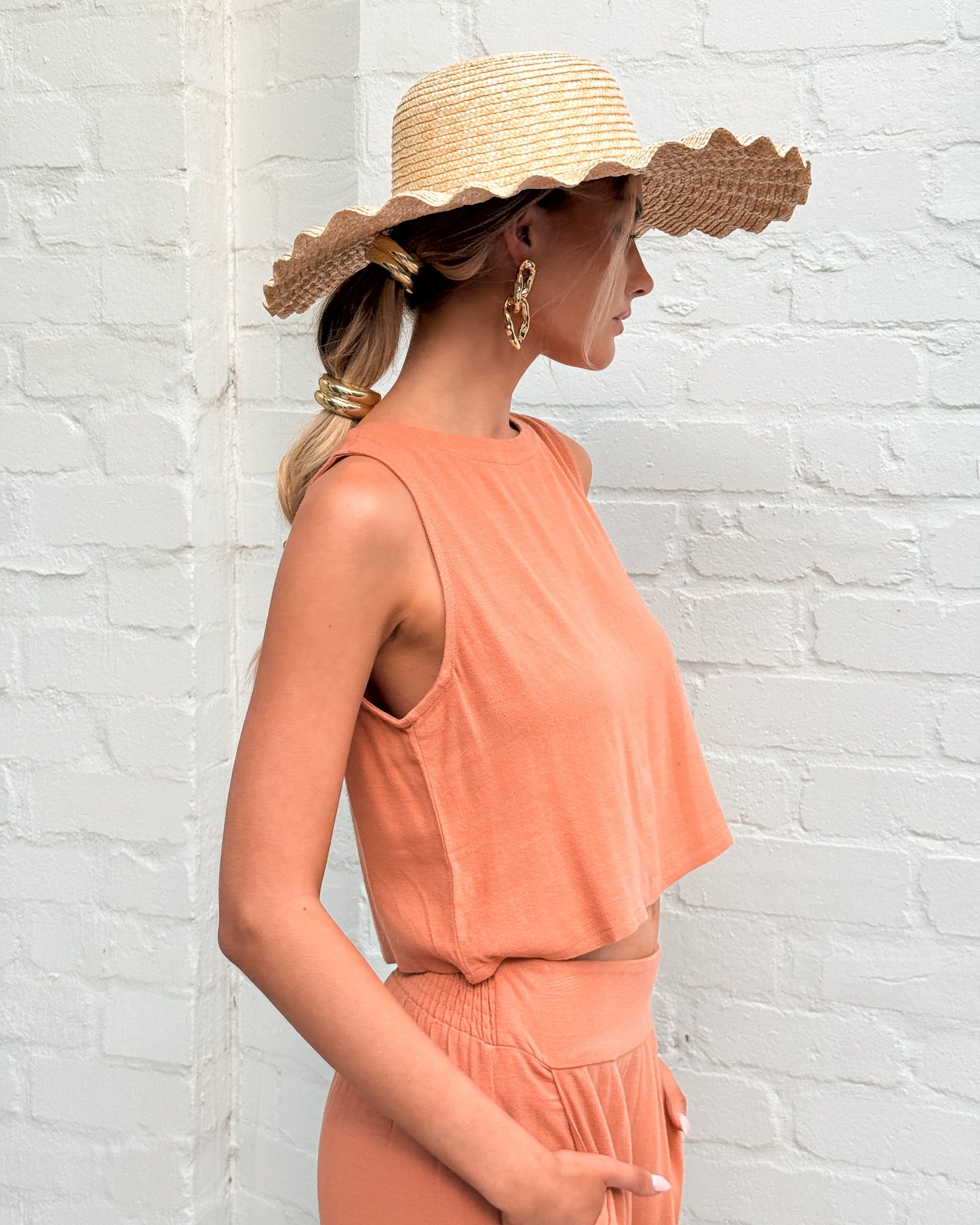 Lizzo Rust Linen Crop Top | Women's Sleeveless Linen Top