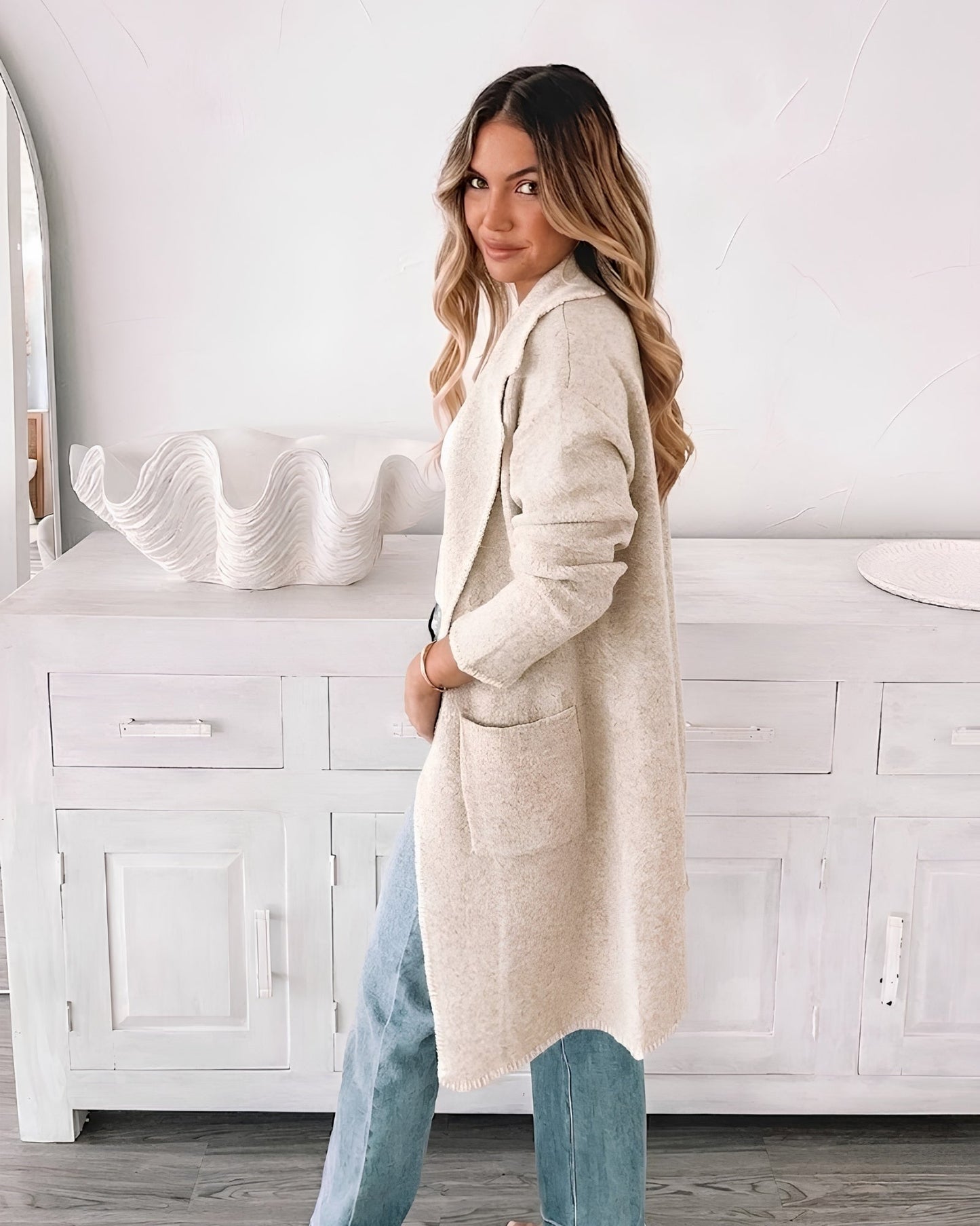Marisole Coatigan - Natural | Women's Open Front Knit Coat