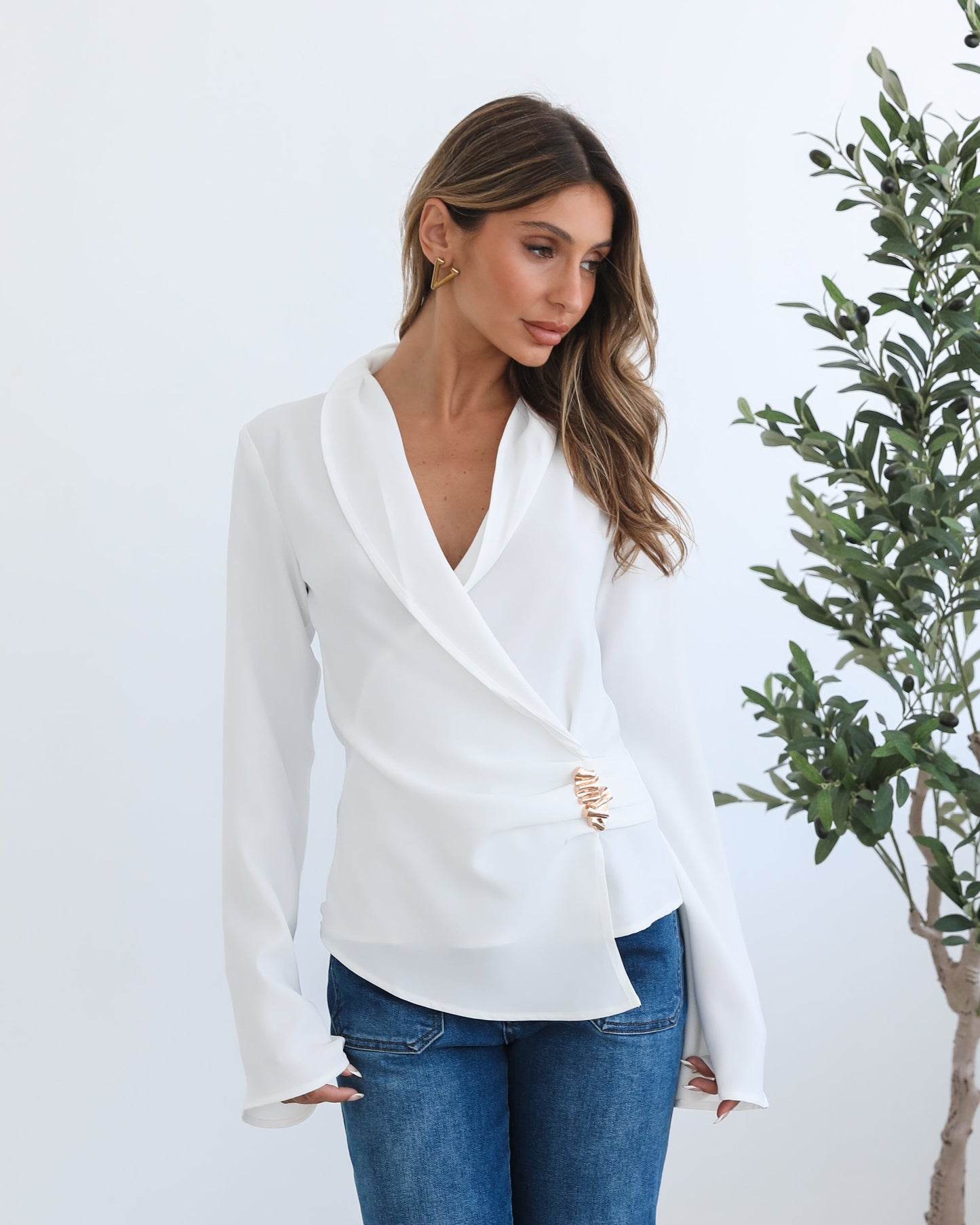 Odissa Top - White | Women's Long Sleeve Blouse