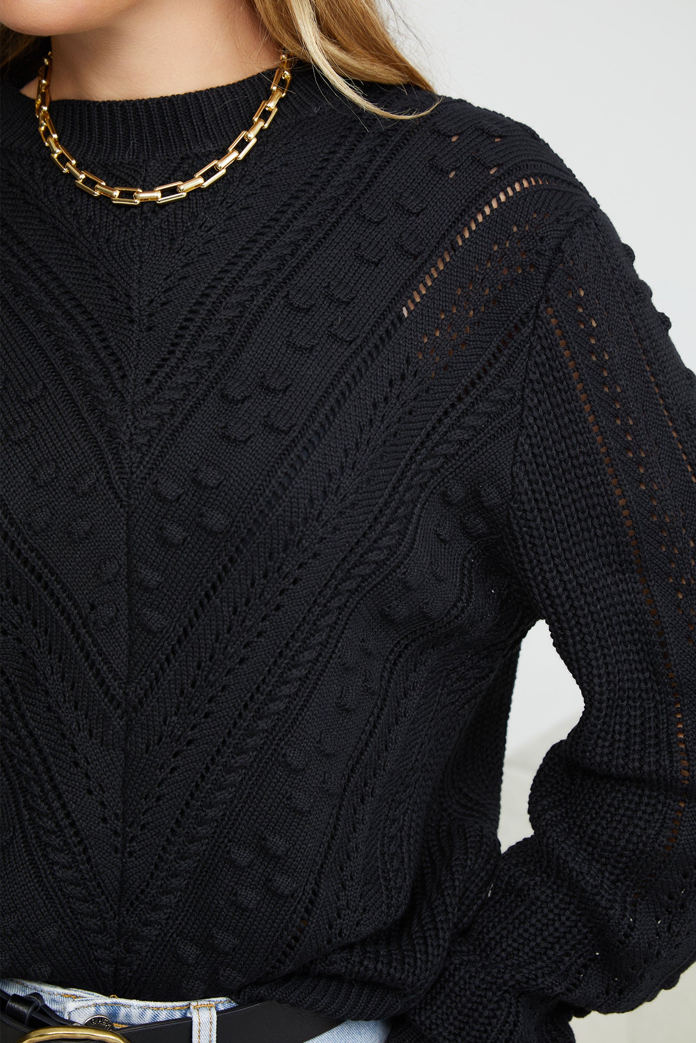 Rheane Knit - Black | Women's Patterned Knit Jumper