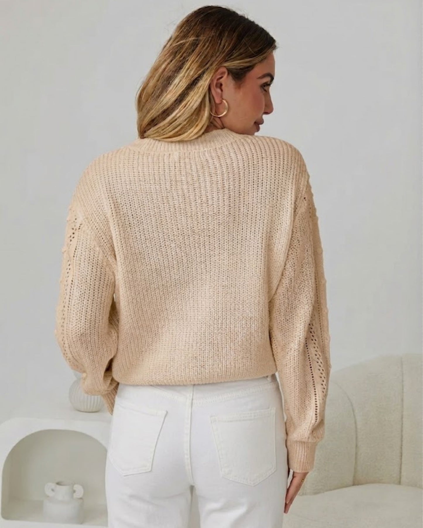 Rheane Knit - Latte | Women's Patterned Knit Jumper