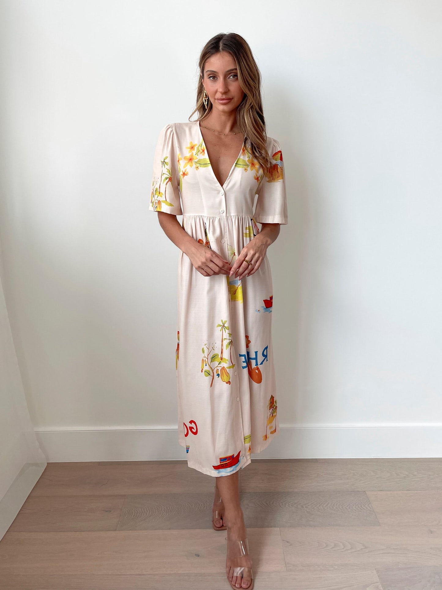 Rozellia Cream Print Dress | Women's Tropical Maxi Dress