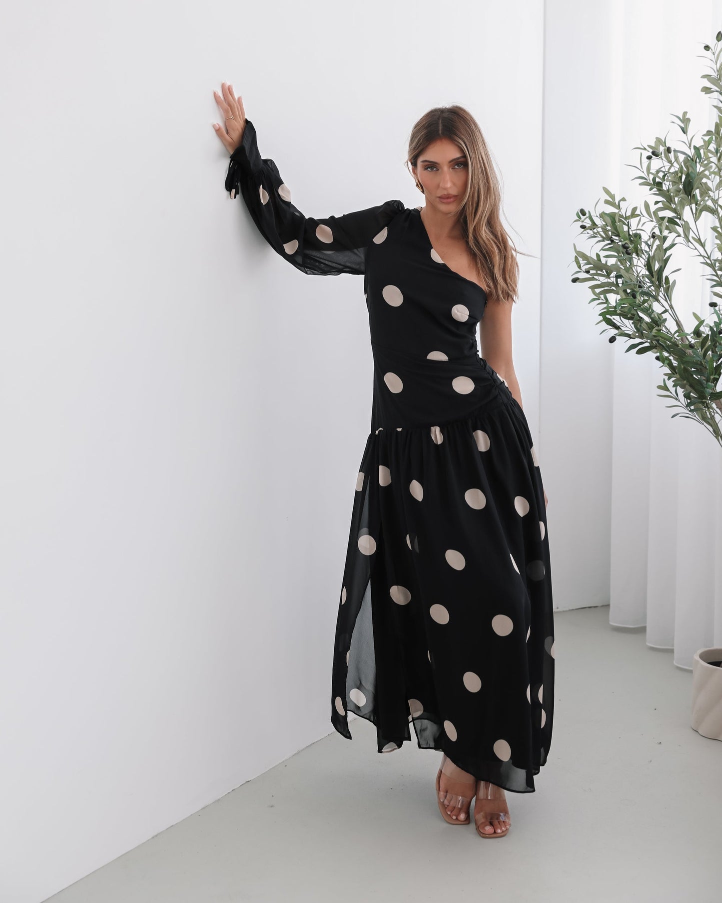 Serenella Dress - Black Spot | Women's Polka Dot Maxi Dress