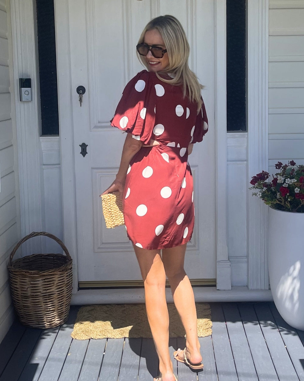 Shahnaz Dress Wine Spot | Women's Polka Dot Puff Sleeve Mini Dress