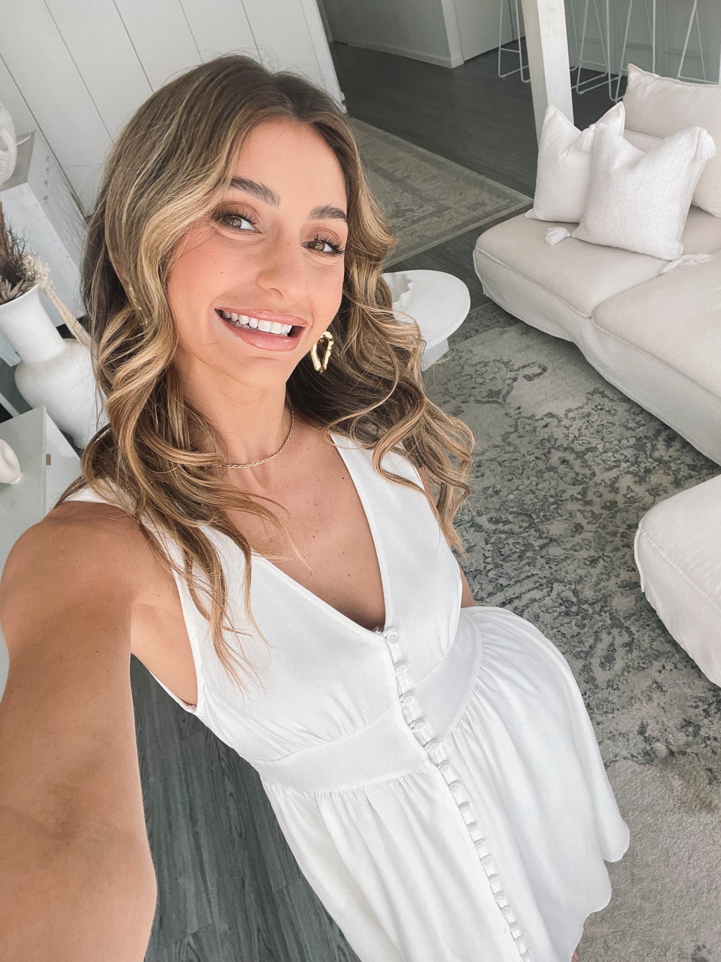 Shawna White Dress | Women's Linen Blend Midi Dress