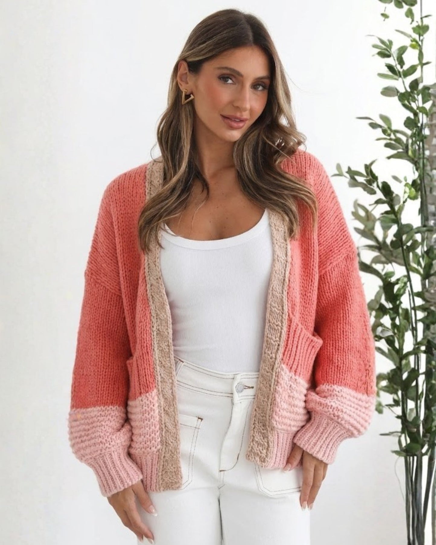 Sheona Cardigan Peach Multi | Women's Open-Front Knit Cardigan