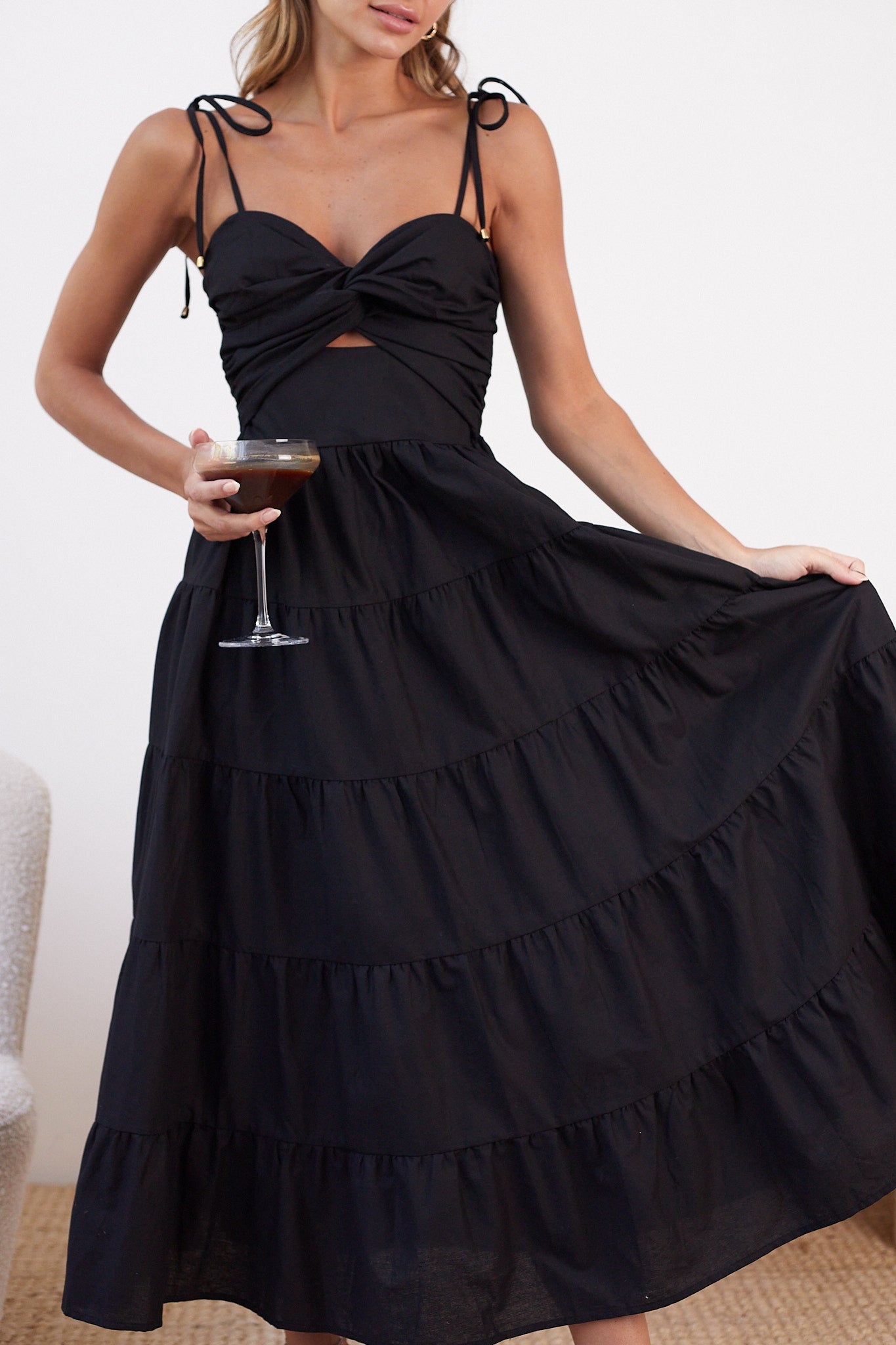 Elan Black Dress | Women's Tiered Maxi Dress