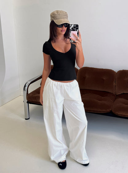 Daily Define Deep V Short Sleeve Top Black