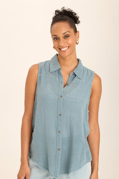 Otto Gauze Button-Up Top