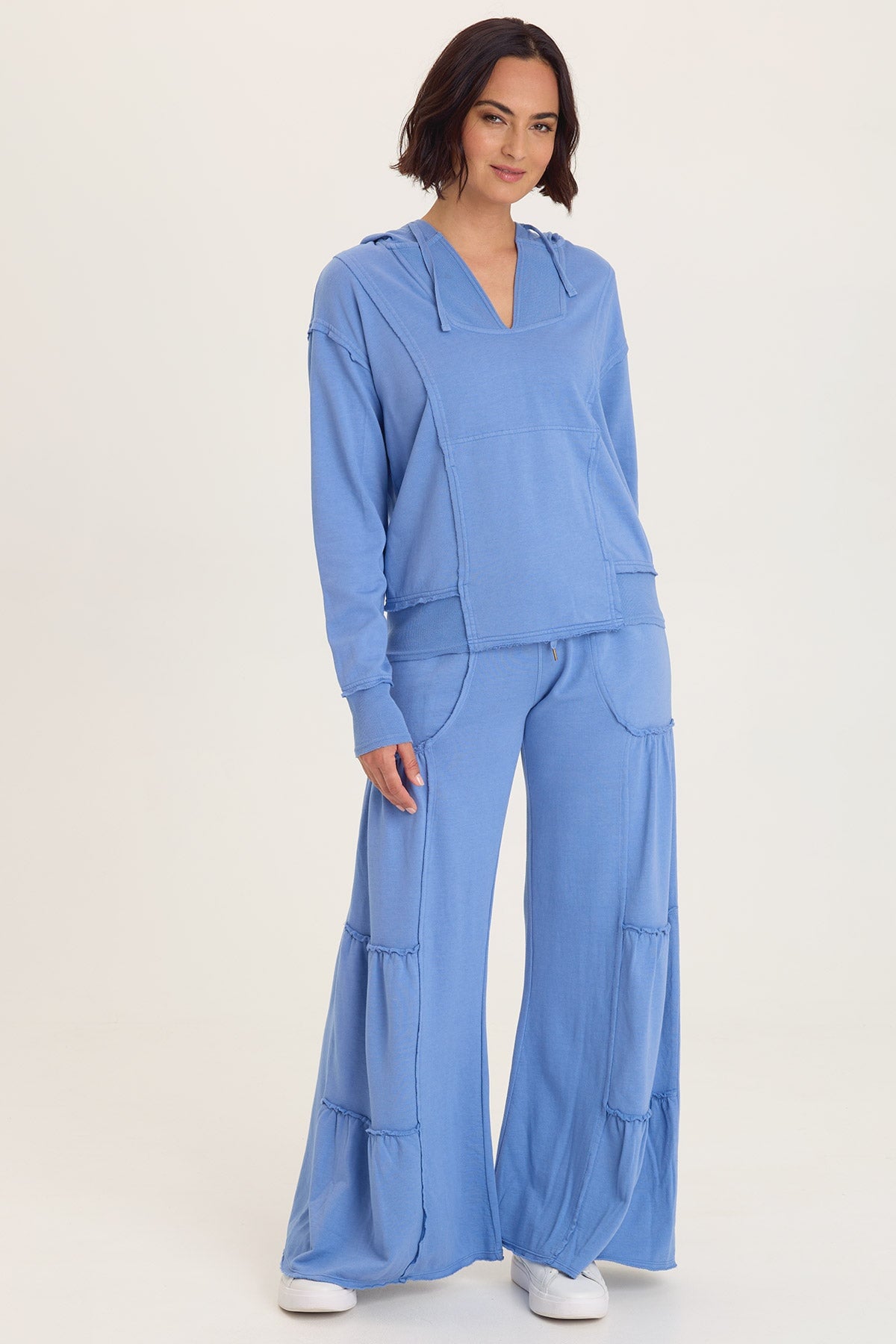 Carola Side-Tiered Wide-Leg Fleece Pant