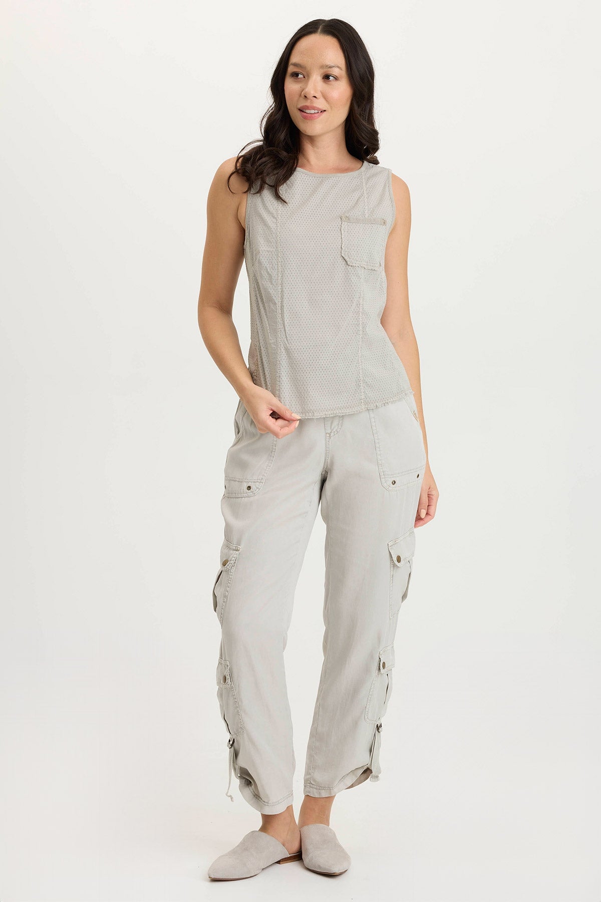 Landis Tank Top in Perforated Poplin