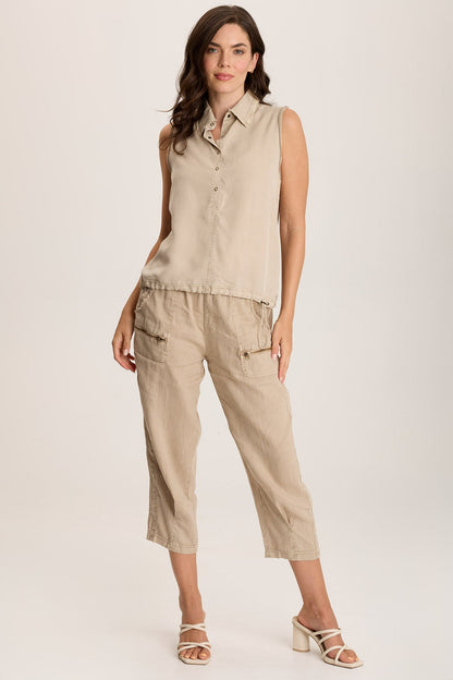 Rein Sleeveless Polo with Snap Front & Cinched Hem