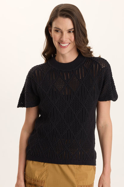 Copeland Cotton Knit Short-Sleeve Mock Neck Top
